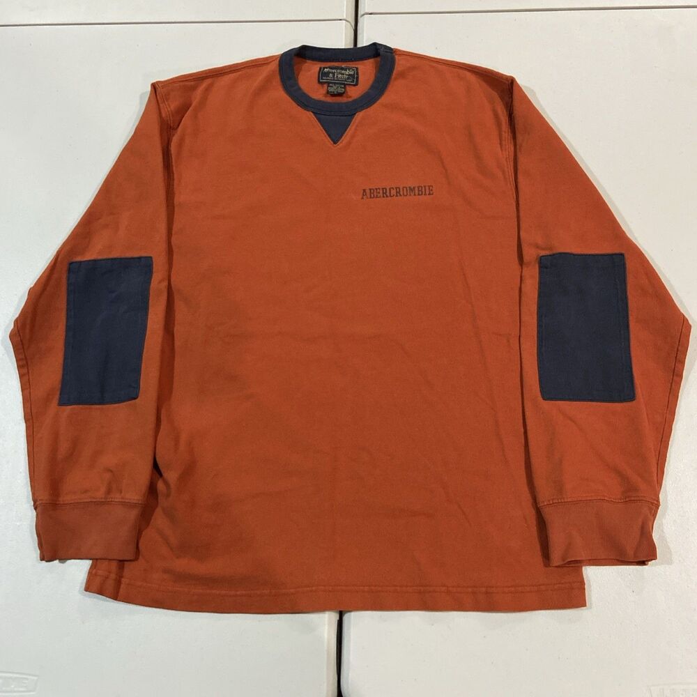 Vintage Abercrombie & Fitch Longsleeve Rugby Shirt Large Elbow Patch Red USA
